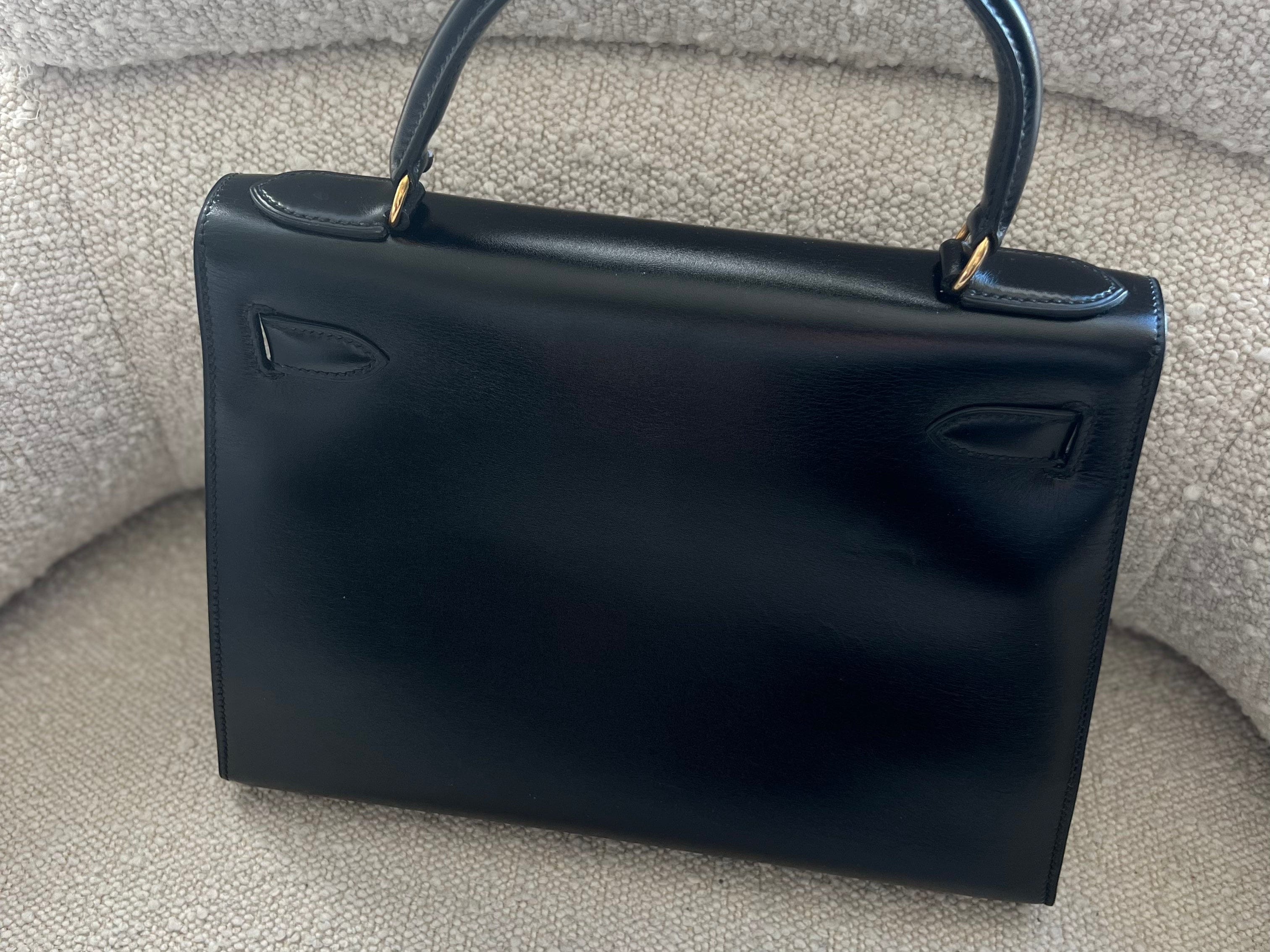 Hermes Handbag Hermes Vintage Kelly 28 Box Calfskin Black Gold Metal Fittings - Redeluxe