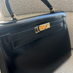 Hermes Handbag Hermes Vintage Kelly 28 Box Calfskin Black Gold Metal Fittings - Redeluxe