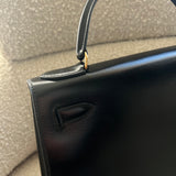 Hermes Handbag Hermes Vintage Kelly 28 Box Calfskin Black Gold Metal Fittings - Redeluxe