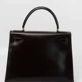 Hermes Handbag Hermes Vintage Kelly 28 Box Calfskin Chocolate Gold Metal Fittings - Redeluxe