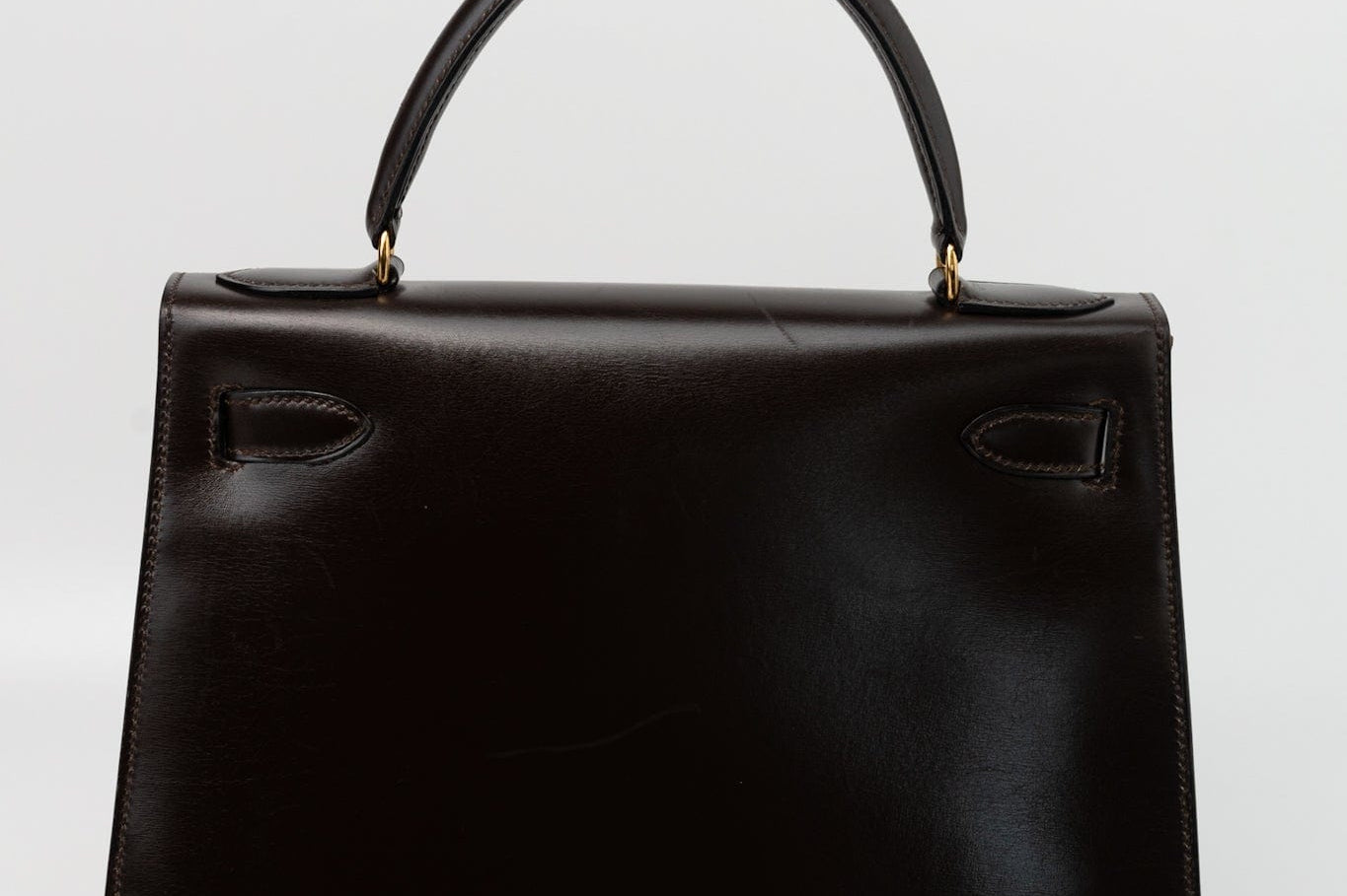 Hermes Handbag Hermes Vintage Kelly 28 Box Calfskin Chocolate Gold Metal Fittings - Redeluxe