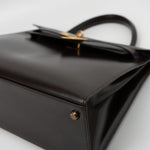 Hermes Handbag Hermes Vintage Kelly 28 Box Calfskin Chocolate Gold Metal Fittings - Redeluxe