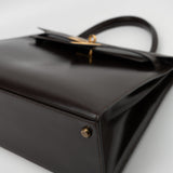 Hermes Handbag Hermes Vintage Kelly 28 Box Calfskin Chocolate Gold Metal Fittings - Redeluxe