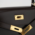 Hermes Handbag Hermes Vintage Kelly 28 Box Calfskin Chocolate Gold Metal Fittings - Redeluxe