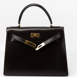 Hermes Handbag Hermes Vintage Kelly 28 Box Calfskin Chocolate Gold Metal Fittings - Redeluxe