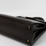 Hermes Handbag Hermes Vintage Kelly 28 Box Calfskin Chocolate Gold Metal Fittings - Redeluxe