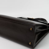 Hermes Handbag Hermes Vintage Kelly 28 Box Calfskin Chocolate Gold Metal Fittings - Redeluxe