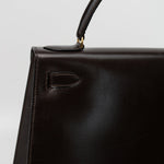Hermes Handbag Hermes Vintage Kelly 28 Box Calfskin Chocolate Gold Metal Fittings - Redeluxe