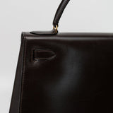 Hermes Handbag Hermes Vintage Kelly 28 Box Calfskin Chocolate Gold Metal Fittings - Redeluxe