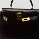 Hermes Handbag Hermes Vintage Kelly 28 Box Calfskin Chocolate Gold Metal Fittings - Redeluxe