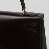 Hermes Handbag Hermes Vintage Kelly 28 Box Calfskin Chocolate Gold Metal Fittings - Redeluxe