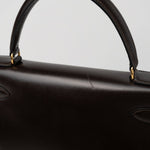 Hermes Handbag Hermes Vintage Kelly 28 Box Calfskin Chocolate Gold Metal Fittings - Redeluxe