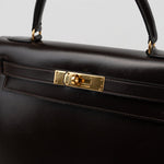 Hermes Handbag Hermes Vintage Kelly 28 Box Calfskin Chocolate Gold Metal Fittings - Redeluxe