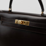 Hermes Handbag Hermes Vintage Kelly 28 Box Calfskin Chocolate Gold Metal Fittings - Redeluxe