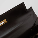 Hermes Handbag Hermes Vintage Kelly 28 Box Calfskin Chocolate Gold Metal Fittings - Redeluxe