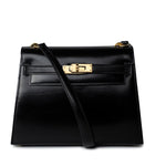 Hermes Handbag Hermes Vintage Mini Kelly Black Box Calfskin Leather Shoulder Bag - Redeluxe