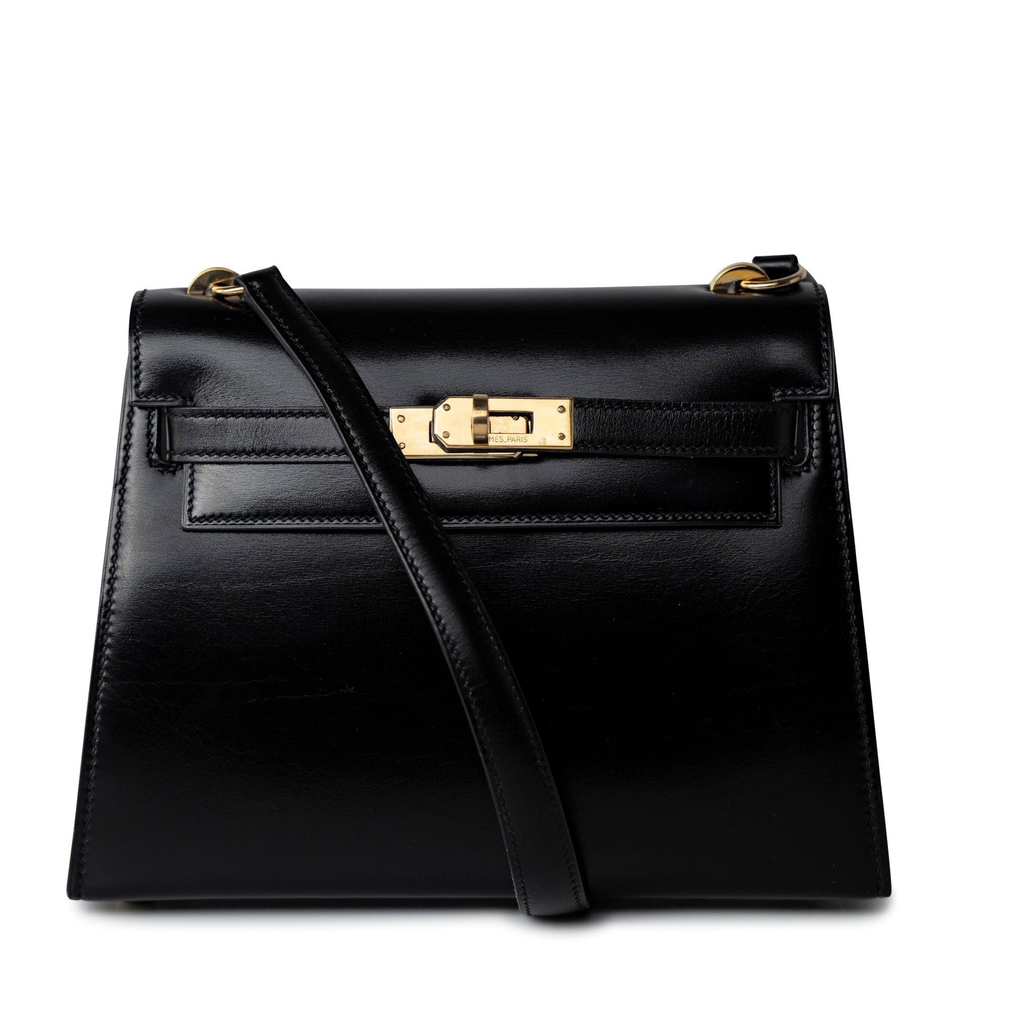 Hermes Handbag Hermes Vintage Mini Kelly Black Box Calfskin Leather Shoulder Bag - Redeluxe