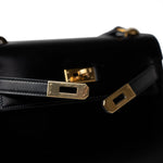 Hermes Handbag Hermes Vintage Mini Kelly Black Box Calfskin Leather Shoulder Bag - Redeluxe