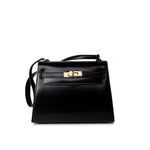 Hermes Handbag Hermes Vintage Mini Kelly Black Box Calfskin Leather Shoulder Bag - Redeluxe