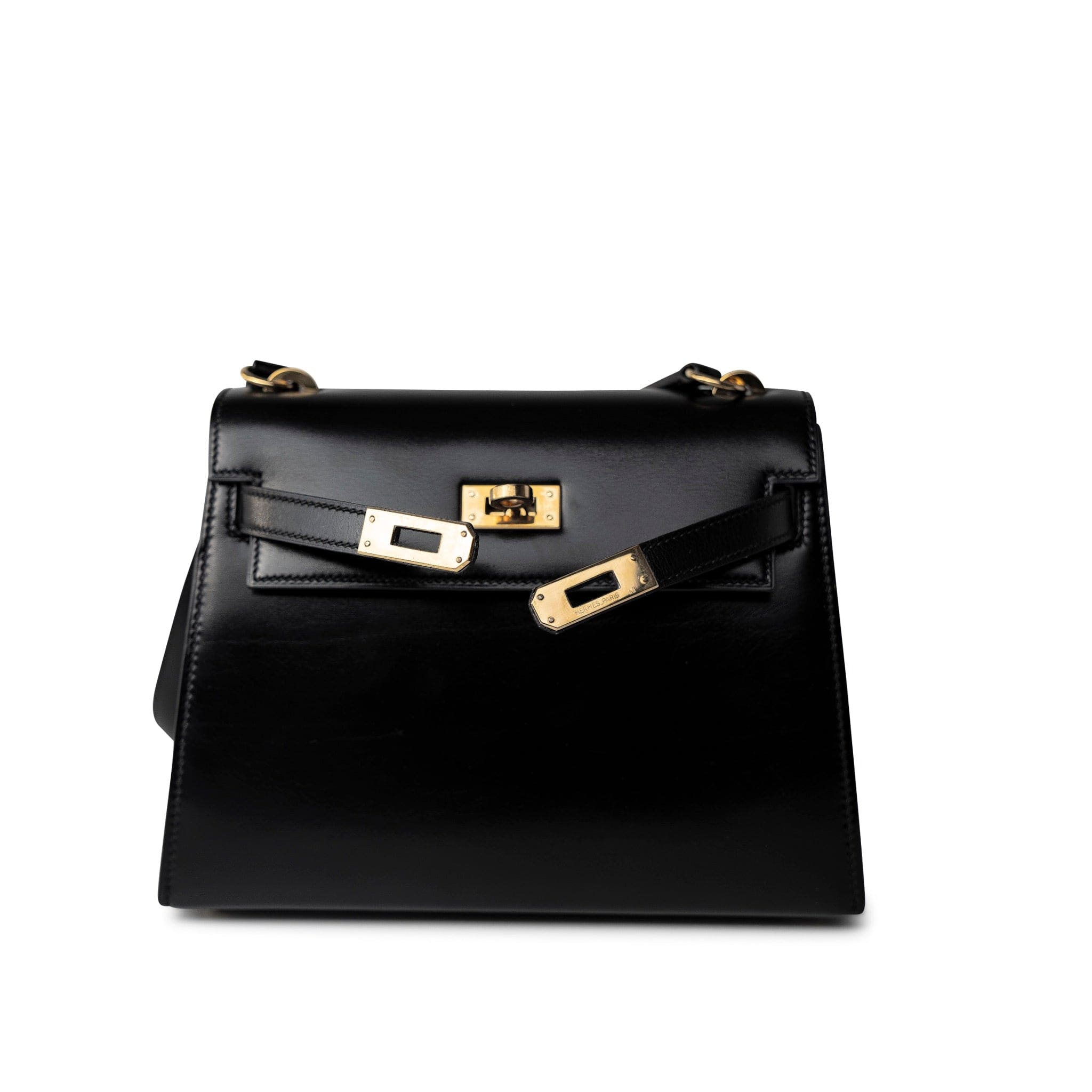Hermes Handbag Hermes Vintage Mini Kelly Black Box Calfskin Leather Shoulder Bag - Redeluxe