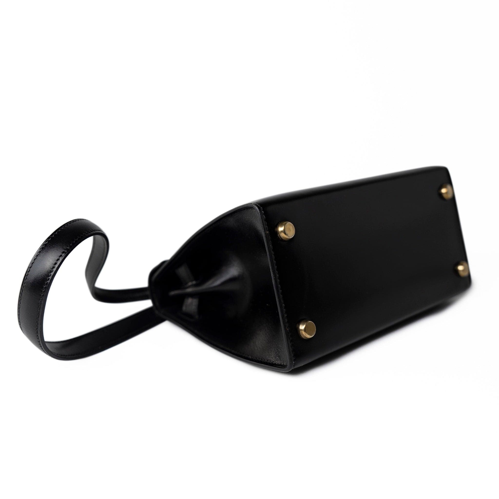 Hermes Handbag Hermes Vintage Mini Kelly Black Box Calfskin Leather Shoulder Bag - Redeluxe
