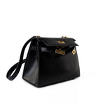 Hermes Handbag Hermes Vintage Mini Kelly Black Box Calfskin Leather Shoulder Bag - Redeluxe