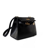 Hermes Handbag Hermes Vintage Mini Kelly Black Box Calfskin Leather Shoulder Bag - Redeluxe