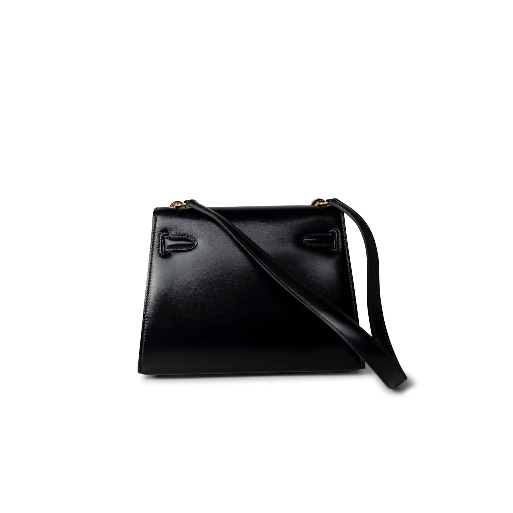 Hermes Handbag Hermes Vintage Mini Kelly Black Box Calfskin Leather Shoulder Bag - Redeluxe