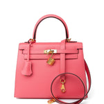 Hermes Handbag Kelly 25 Rose Azalée Veau Epsom Gold Plated C Stamp - Redeluxe