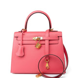 Hermes Handbag Kelly 25 Rose Azalée Veau Epsom Gold Plated C Stamp - Redeluxe