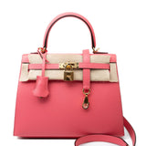 Hermes Handbag Kelly 25 Rose Azalée Veau Epsom Gold Plated C Stamp - Redeluxe