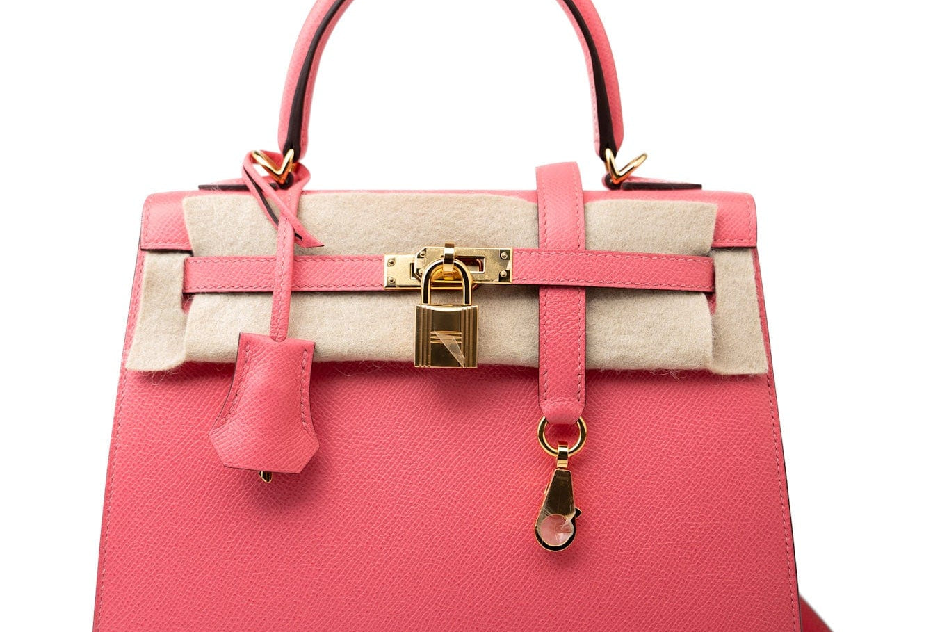 Hermes Handbag Kelly 25 Rose Azalée Veau Epsom Gold Plated C Stamp - Redeluxe