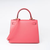 Hermes Handbag Kelly 25 Rose Azalée Veau Epsom Gold Plated C Stamp - Redeluxe