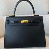 Hermes Handbag Kelly 25 Veau Madame Leather Shiny Niloticus Crocodile Skin Gold Plated - Redeluxe
