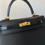 Hermes Handbag Kelly 25 Veau Madame Leather Shiny Niloticus Crocodile Skin Gold Plated - Redeluxe