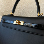 Hermes Handbag Kelly 25 Veau Madame Leather Shiny Niloticus Crocodile Skin Gold Plated - Redeluxe