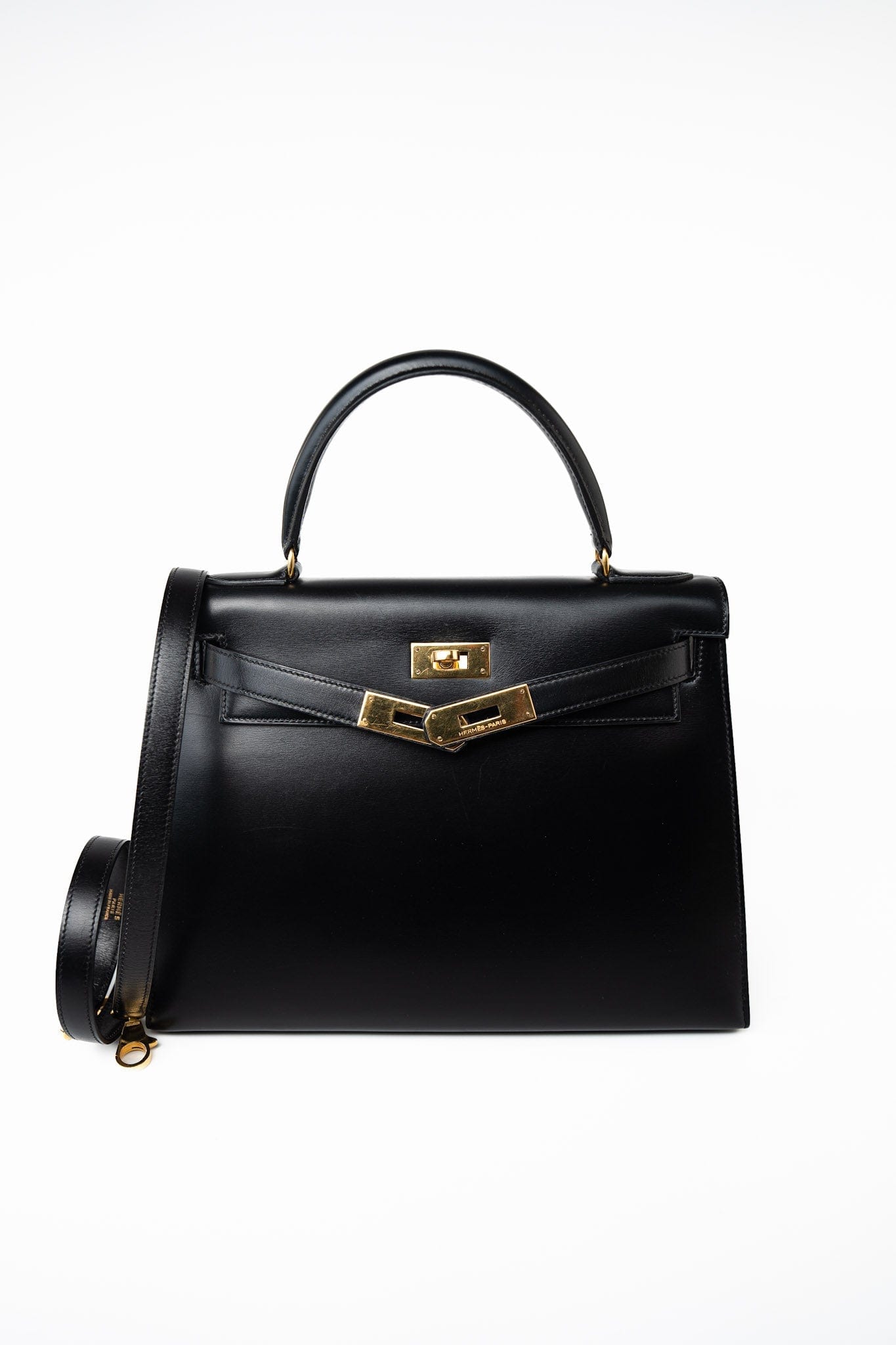 Kelly 28 Black Box Calfskin Leather Gold Hardware REDELUXE