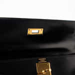 Hermes Handbag Kelly 28 Black Box Calfskin Leather Gold Hardware - Redeluxe