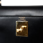 Hermes Handbag Kelly 28 Black Box Calfskin Leather Gold Hardware - Redeluxe