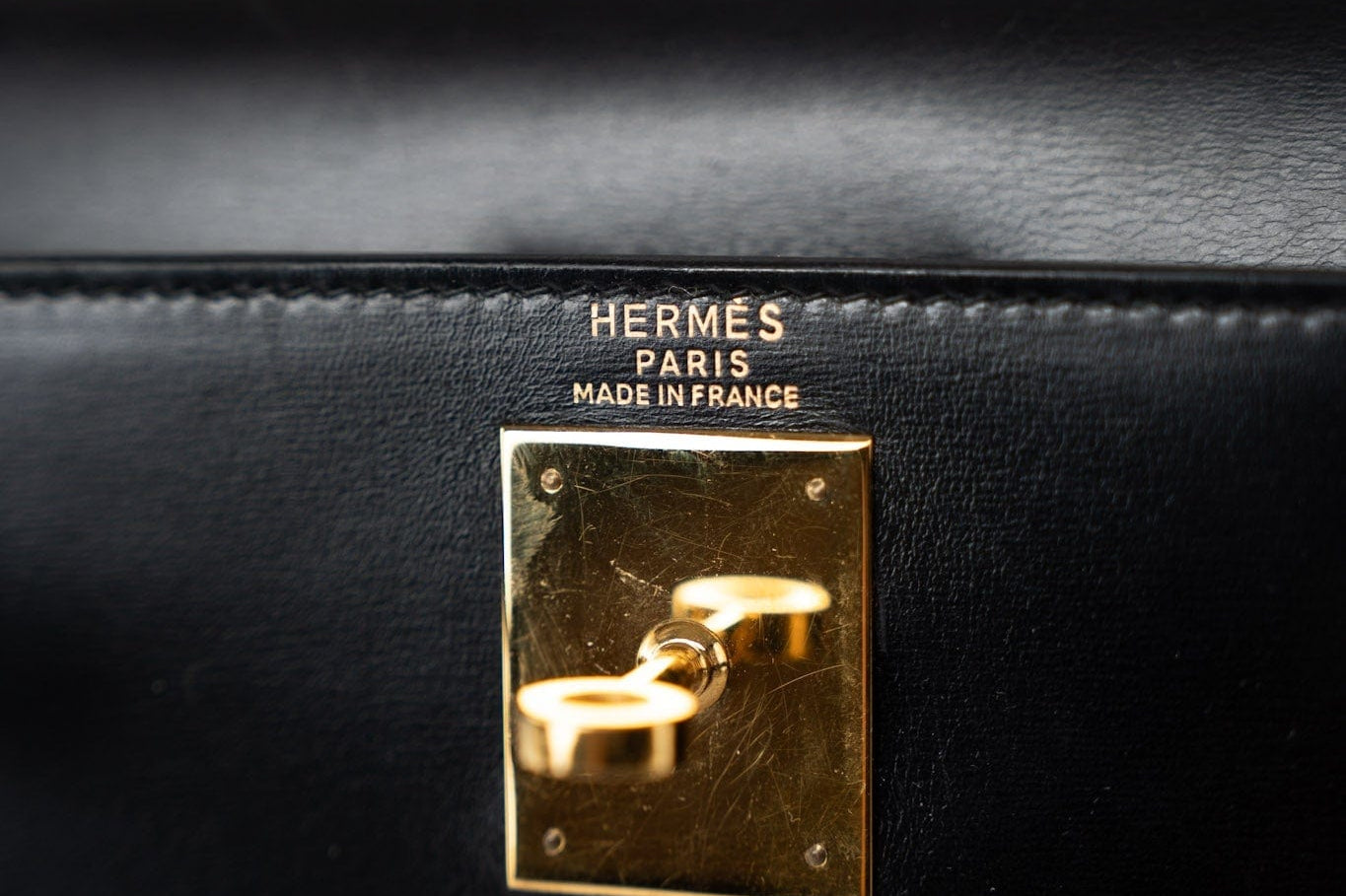 Hermes Handbag Kelly 28 Black Box Calfskin Leather Gold Hardware - Redeluxe