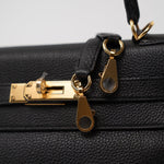 Hermes Handbag Kelly 28 Black Veau Togo Leather Gold Plated C Stamp - Redeluxe