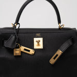 Hermes Handbag Kelly 28 Black Veau Togo Leather Gold Plated C Stamp - Redeluxe