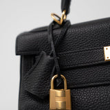 Hermes Handbag Kelly 28 Black Veau Togo Leather Gold Plated C Stamp - Redeluxe