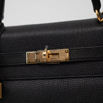 Hermes Handbag Kelly 28 Black Veau Togo Leather Gold Plated C Stamp - Redeluxe