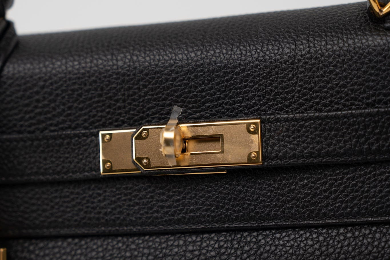 Hermes Handbag Kelly 28 Black Veau Togo Leather Gold Plated C Stamp - Redeluxe