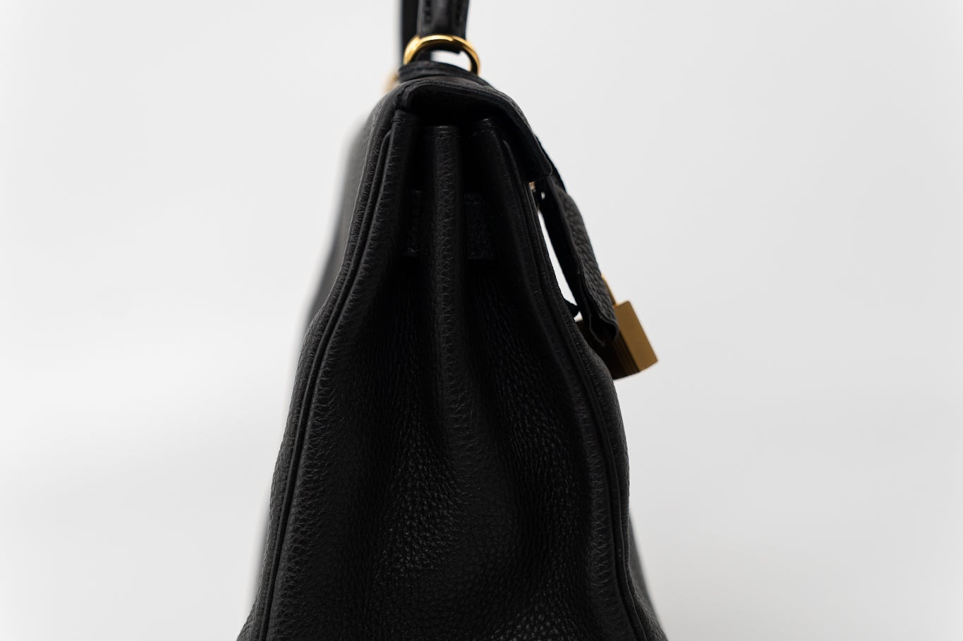 Hermes Handbag Kelly 28 Black Veau Togo Leather Gold Plated C Stamp - Redeluxe