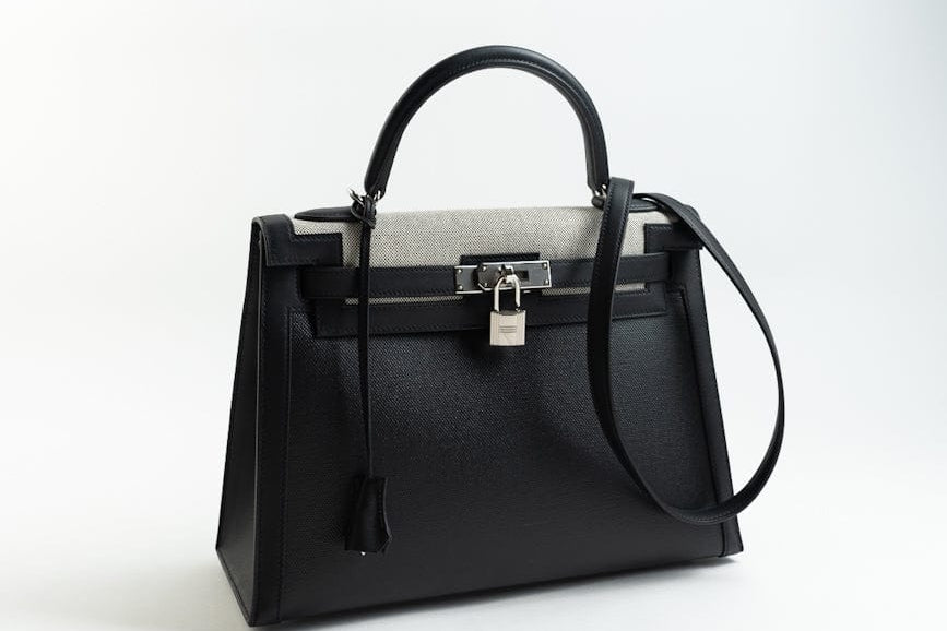 Hermes Handbag Kelly 32 Veau Swift Leather Toile Berline Palladium Plated Hardware 2019 D - Redeluxe