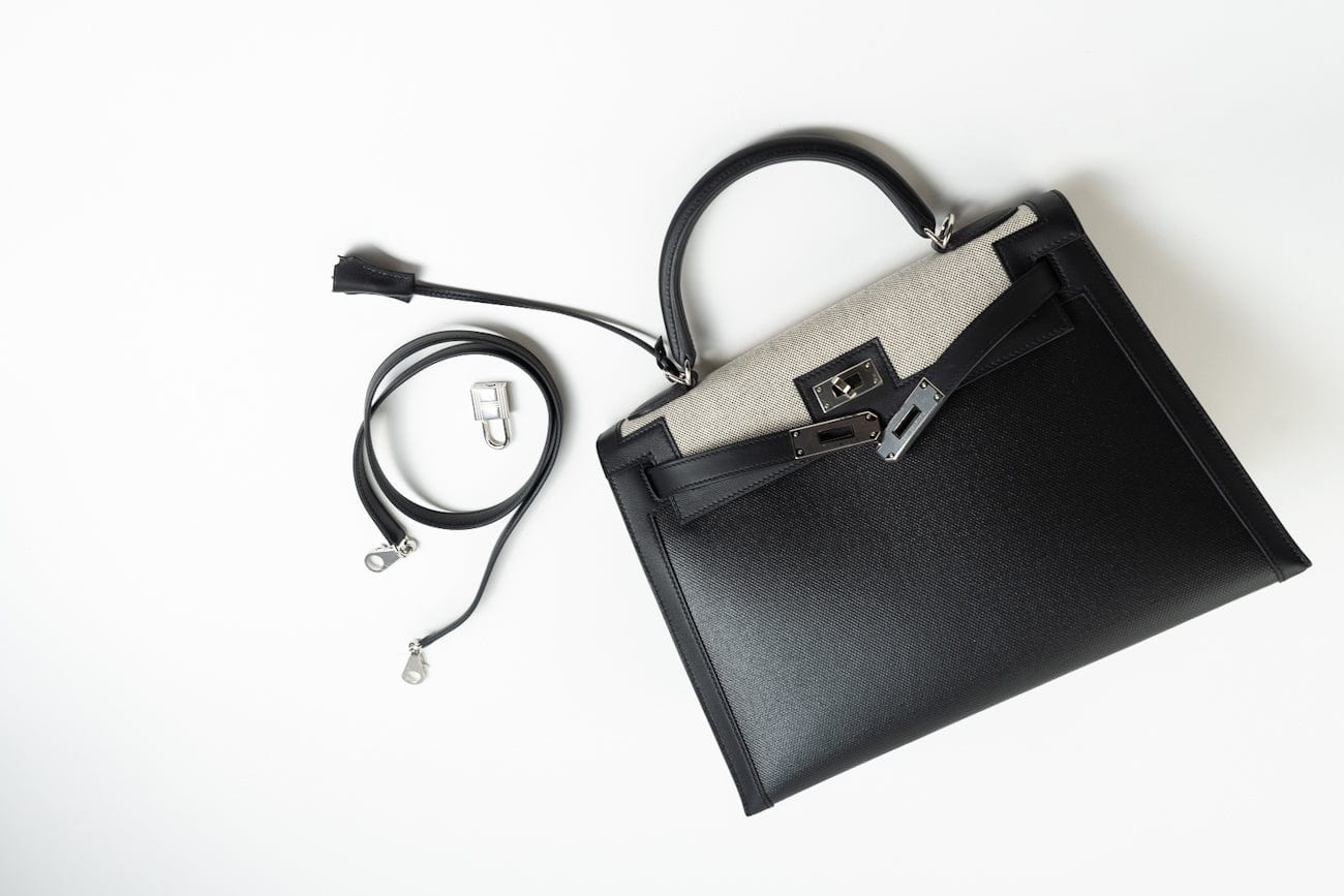 Hermes Handbag Kelly 32 Veau Swift Leather Toile Berline Palladium Plated Hardware 2019 D - Redeluxe