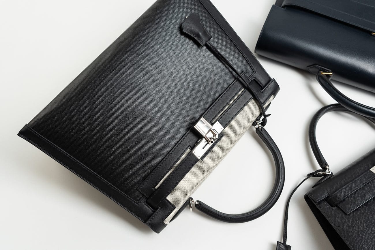 Hermes Handbag Kelly 32 Veau Swift Leather Toile Berline Palladium Plated Hardware 2019 D - Redeluxe