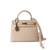 Hermes Handbag Kelly / Beige Kelly 25 Beige Box Calfskin Leather Gold Plated Hardware E Square Stamp - Redeluxe